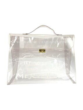 Hermes Vinyl Kelly Clear Gold Handbag